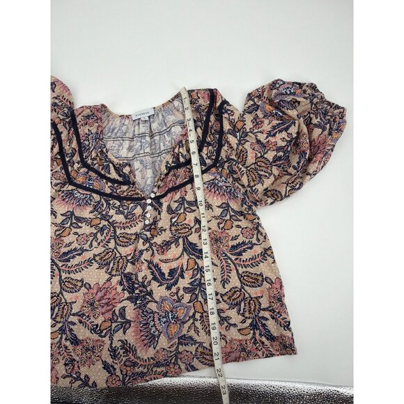 Evereve Womens Medium Floral Boho Billowy Blouse Rayon Puff Sleeves Cottage - Picture 7 of 7